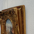 Original Framed Vintage European Street Scene Oil Painting, Miniature Townscape in Ornate Gold Frame - Vintage Oil Painting - Arden Gallery