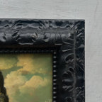 Original Framed Vintage European Village Oil Painting, Church Tower and Street Scene ( with Frame  33 x 37 cm ) - Vintage Oil Painting - Arden Gallery