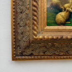Original Framed Vintage Pastoral Sheep Oil Painting, European Countryside Landscape Art ( with Frame 42.5 x 47.5 cm ) - Vintage Oil Painting - Arden Gallery