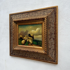 Original Framed Vintage Pastoral Sheep Oil Painting, European Countryside Landscape Art ( with Frame 42.5 x 47.5 cm ) - Vintage Oil Painting - Arden Gallery