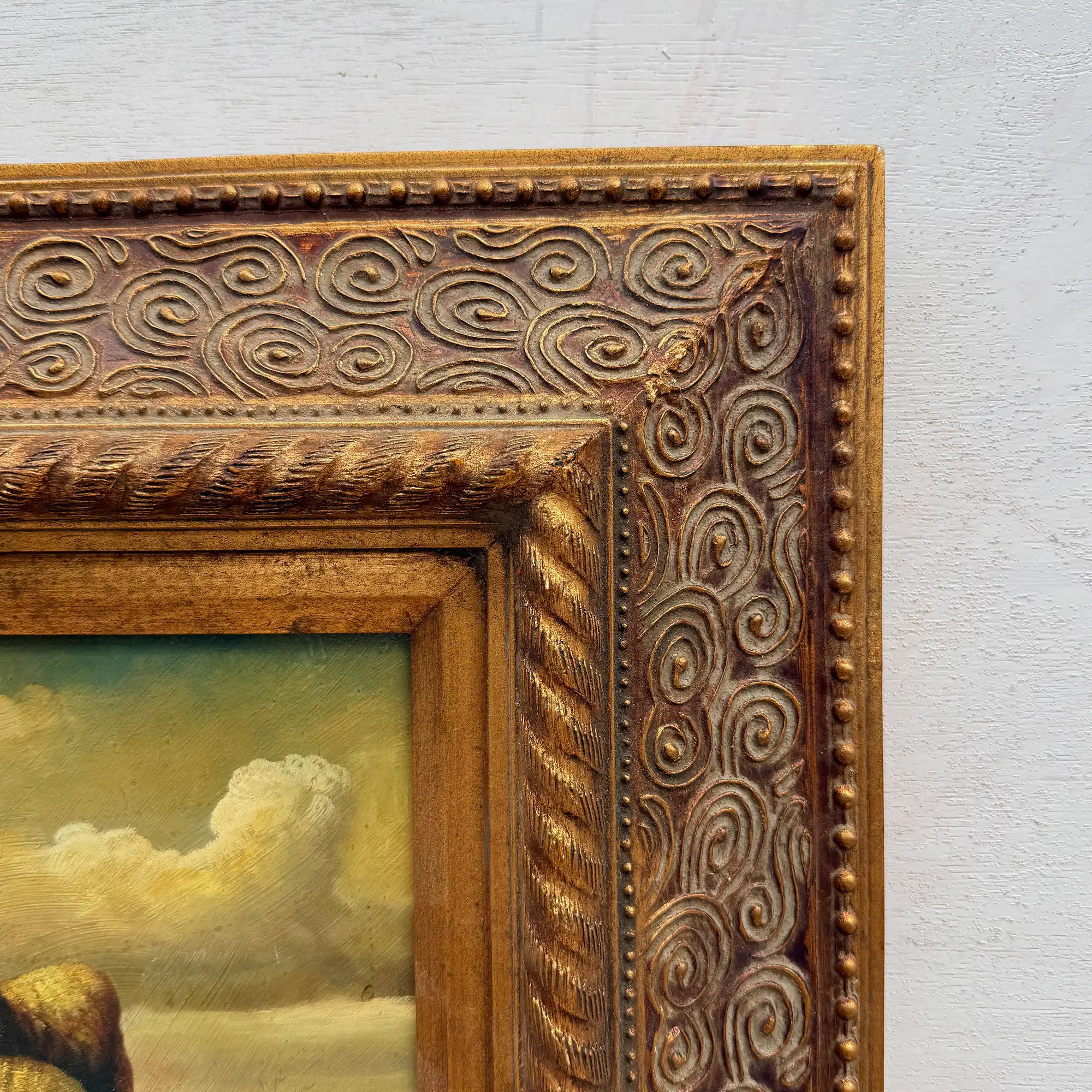 Original Framed Vintage Pastoral Sheep Oil Painting, European Countryside Landscape Art ( with Frame 42.5 x 47.5 cm ) - Vintage Oil Painting - Arden Gallery