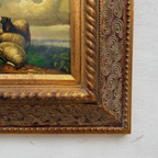 Original Framed Vintage Pastoral Sheep Oil Painting, European Countryside Landscape Art ( with Frame 42.5 x 47.5 cm ) - Vintage Oil Painting - Arden Gallery