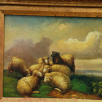 Original Framed Vintage Pastoral Sheep Oil Painting, European Countryside Landscape Art ( with Frame 42.5 x 47.5 cm ) - Vintage Oil Painting - Arden Gallery