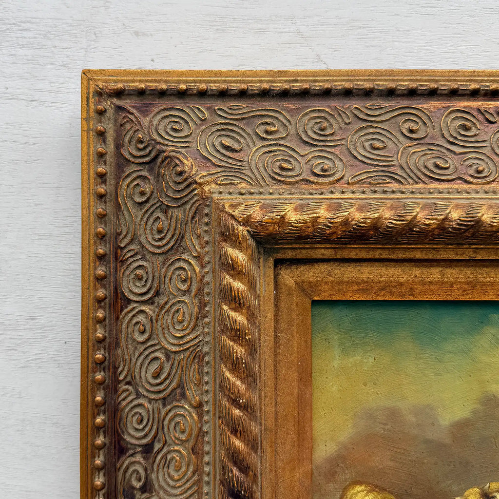 Original Framed Vintage Pastoral Sheep Oil Painting, European Countryside Landscape Art ( with Frame 42.5 x 47.5 cm ) - Vintage Oil Painting - Arden Gallery