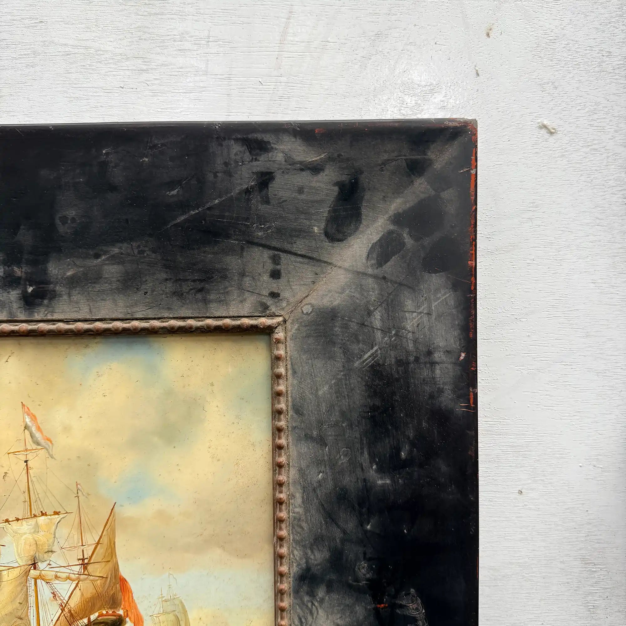 Original Framed Vintage Tall Ship Oil Painting, Maritime Seascape and Sailing Vessel Art - Vintage Oil Painting - Arden Gallery