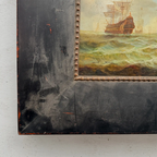 Original Framed Vintage Tall Ship Oil Painting, Maritime Seascape and Sailing Vessel Art - Vintage Oil Painting - Arden Gallery
