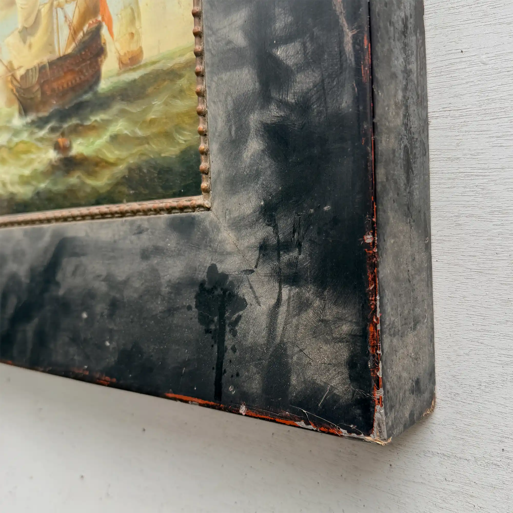 Original Framed Vintage Tall Ship Oil Painting, Maritime Seascape and Sailing Vessel Art - Vintage Oil Painting - Arden Gallery