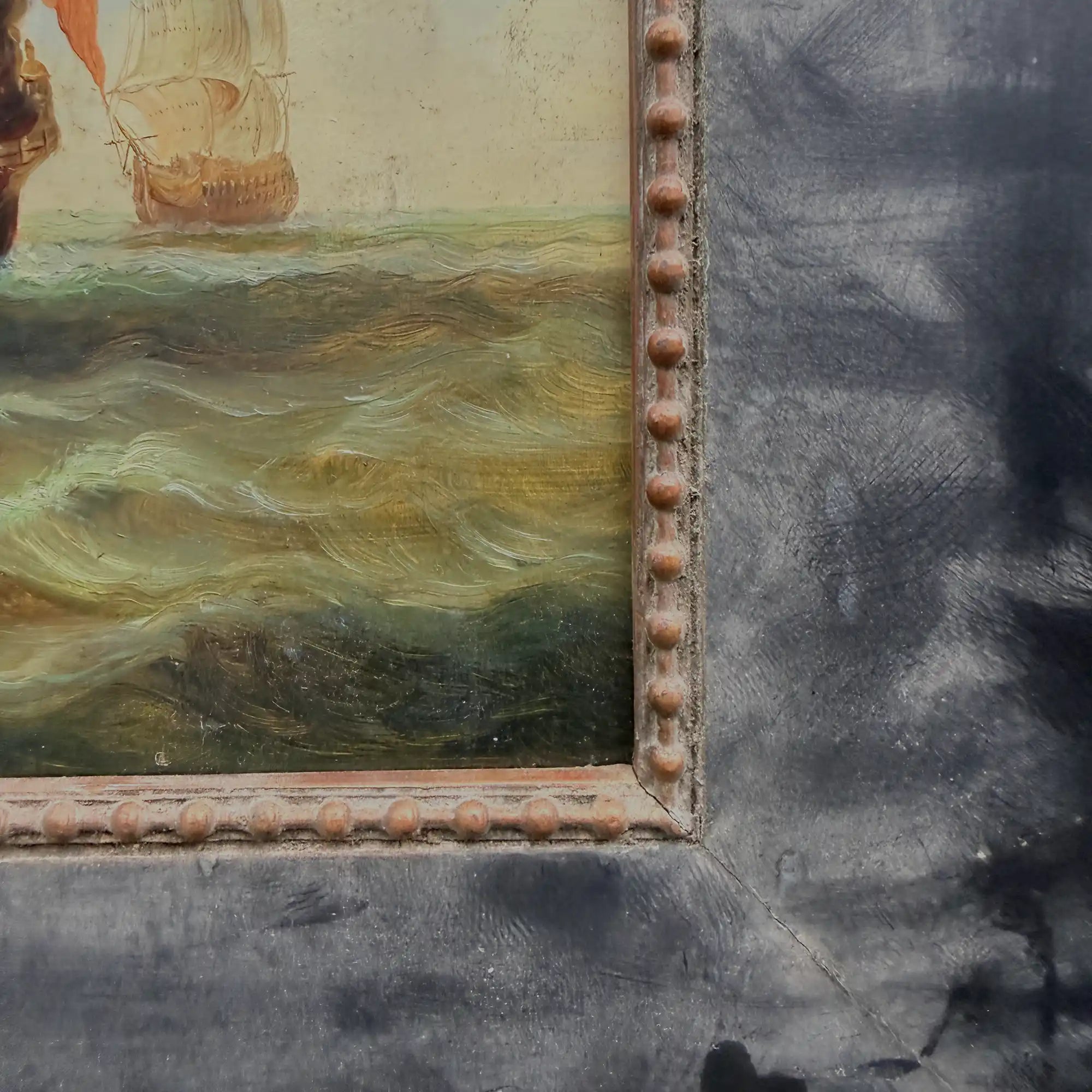 Original Framed Vintage Tall Ship Oil Painting, Maritime Seascape and Sailing Vessel Art - Vintage Oil Painting - Arden Gallery