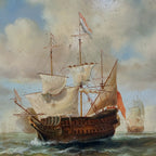 Original Framed Vintage Tall Ship Oil Painting, Maritime Seascape and Sailing Vessel Art - Vintage Oil Painting - Arden Gallery