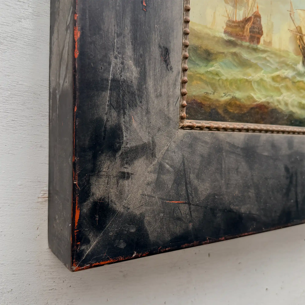 Original Framed Vintage Tall Ship Oil Painting, Maritime Seascape and Sailing Vessel Art - Vintage Oil Painting - Arden Gallery