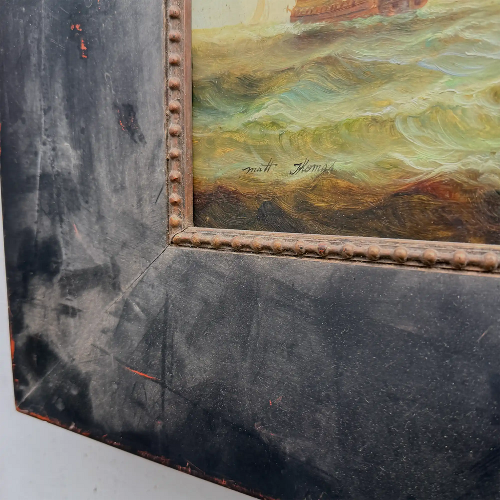 Original Framed Vintage Tall Ship Oil Painting, Maritime Seascape and Sailing Vessel Art - Vintage Oil Painting - Arden Gallery