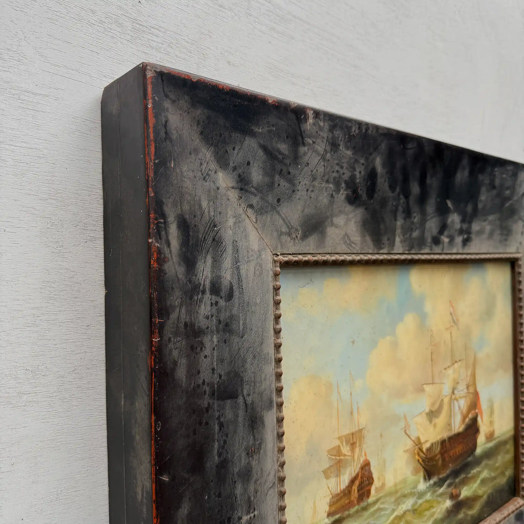 Original Framed Vintage Tall Ship Oil Painting, Maritime Seascape and Sailing Vessel Art - Vintage Oil Painting - Arden Gallery