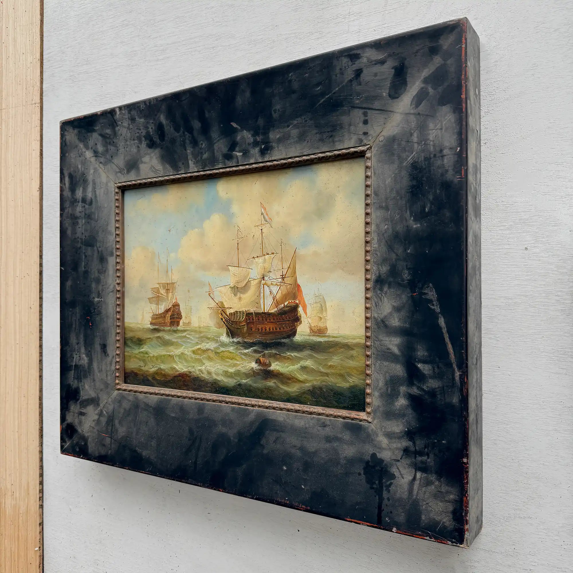 Original Framed Vintage Tall Ship Oil Painting, Maritime Seascape and Sailing Vessel Art - Vintage Oil Painting - Arden Gallery
