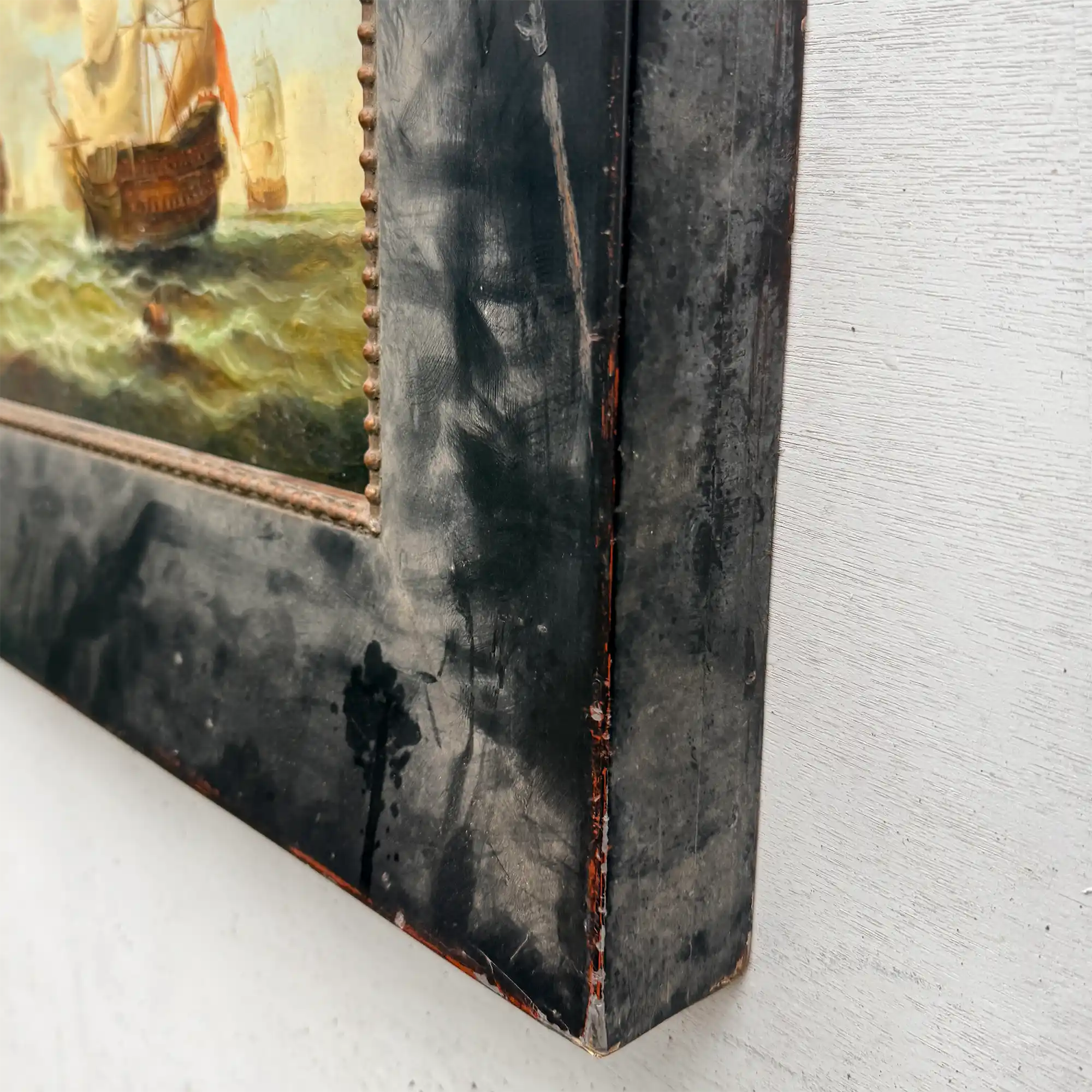 Original Framed Vintage Tall Ship Oil Painting, Maritime Seascape and Sailing Vessel Art - Vintage Oil Painting - Arden Gallery