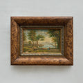 Original Hand-Painted Classical Pastoral Landscape Oil Painting in Heavy Broad Burlwood Style Frame - Vintage Oil Painting - Arden Gallery