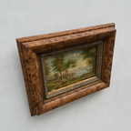 Original Hand-Painted Classical Pastoral Landscape Oil Painting in Heavy Broad Burlwood Style Frame - Vintage Oil Painting - Arden Gallery