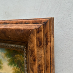 Original Hand-Painted Classical Pastoral Landscape Oil Painting in Heavy Broad Burlwood Style Frame - Vintage Oil Painting - Arden Gallery