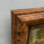 Original Hand-Painted Classical Pastoral Landscape Oil Painting in Heavy Broad Burlwood Style Frame - Vintage Oil Painting - Arden Gallery