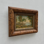 Original Hand-Painted Classical Pastoral Landscape Oil Painting in Heavy Broad Burlwood Style Frame - Vintage Oil Painting - Arden Gallery