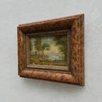 Original Hand-Painted Classical Pastoral Landscape Oil Painting in Heavy Broad Burlwood Style Frame - Vintage Oil Painting - Arden Gallery