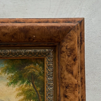 Original Hand-Painted Classical Pastoral Landscape Oil Painting in Heavy Broad Burlwood Style Frame - Vintage Oil Painting - Arden Gallery
