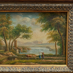 Original Hand-Painted Classical Pastoral Landscape Oil Painting in Heavy Broad Burlwood Style Frame - Vintage Oil Painting - Arden Gallery