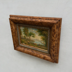 Original Hand-Painted Classical Pastoral Landscape Oil Painting in Heavy Broad Burlwood Style Frame - Vintage Oil Painting - Arden Gallery