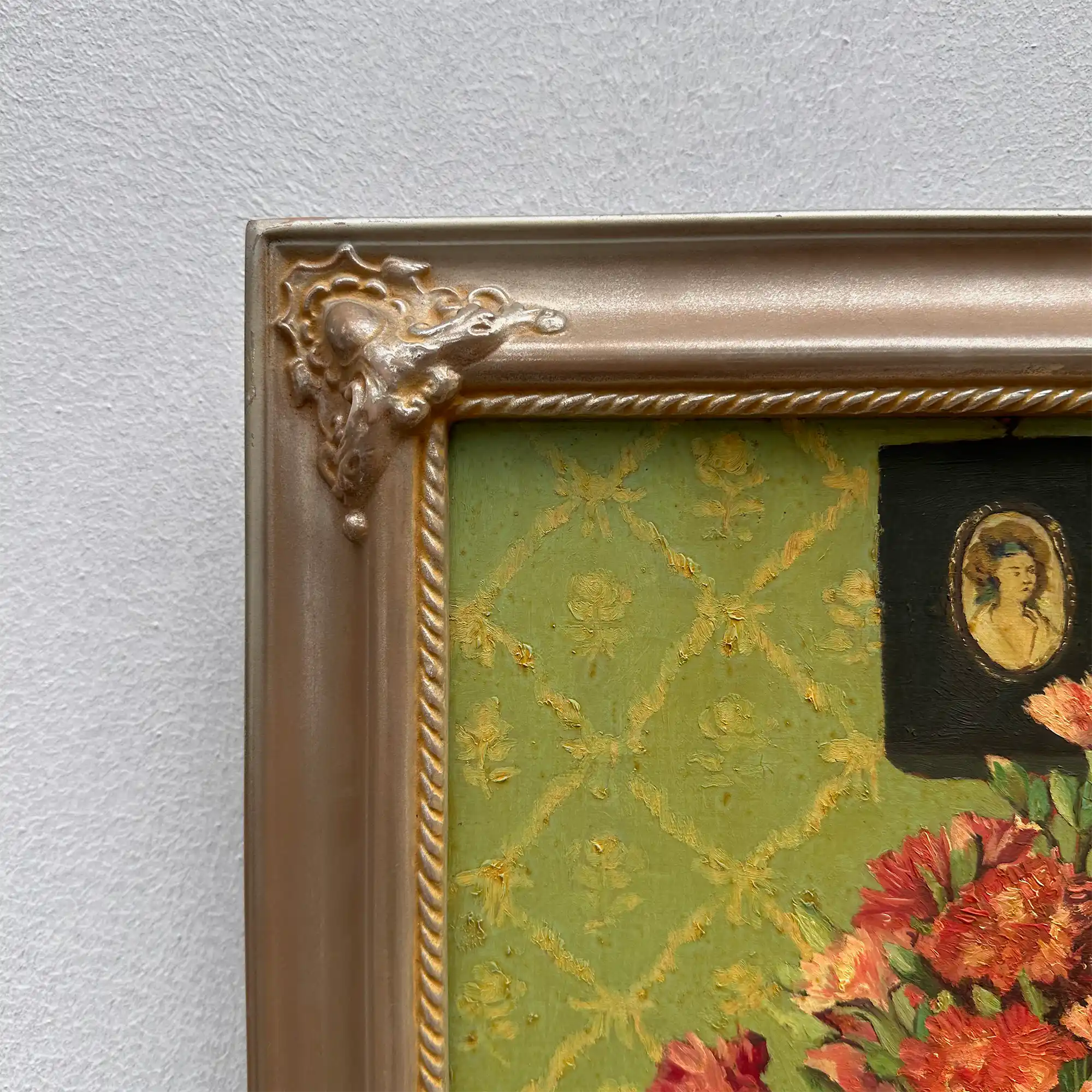 Original Hand-Painted French Vintage Carnation Still Life Oil Painting, 40x49cm - Vintage Oil Painting - Arden Gallery