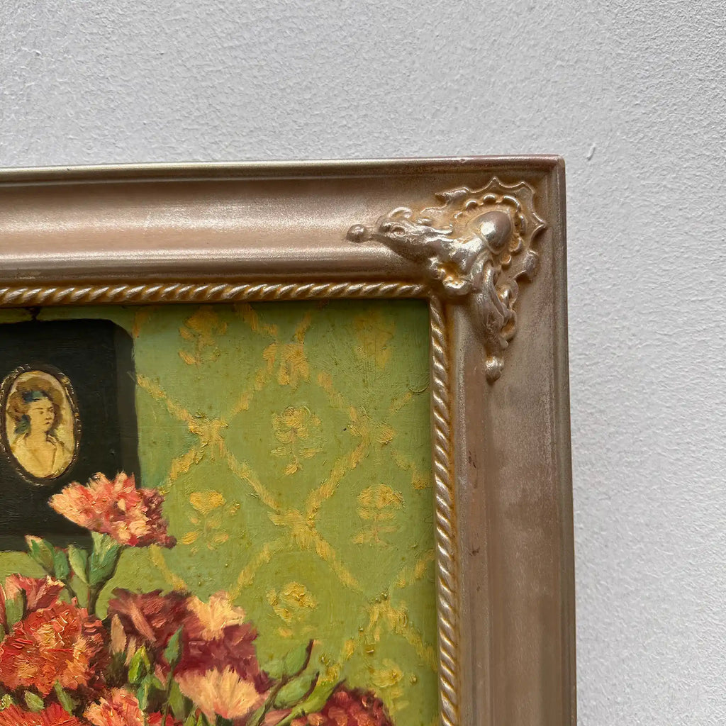 Original Hand-Painted French Vintage Carnation Still Life Oil Painting, 40x49cm - Vintage Oil Painting - Arden Gallery