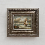 Original Hand-Painted Maritime Sailboat Seascape Oil Painting in Heavy Ornate Silver Frame (with Frame 42 × 37 cm) - Vintage Oil Painting - Arden Gallery