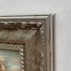 Original Hand-Painted Maritime Sailboat Seascape Oil Painting in Heavy Ornate Silver Frame (with Frame 42 × 37 cm) - Vintage Oil Painting - Arden Gallery