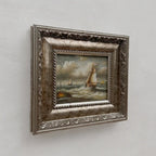 Original Hand-Painted Maritime Sailboat Seascape Oil Painting in Heavy Ornate Silver Frame (with Frame 42 × 37 cm) - Vintage Oil Painting - Arden Gallery