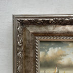 Original Hand-Painted Maritime Sailboat Seascape Oil Painting in Heavy Ornate Silver Frame (with Frame 42 × 37 cm) - Vintage Oil Painting - Arden Gallery