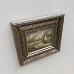 Original Hand-Painted Maritime Sailboat Seascape Oil Painting in Heavy Ornate Silver Frame (with Frame 42 × 37 cm) - Vintage Oil Painting - Arden Gallery
