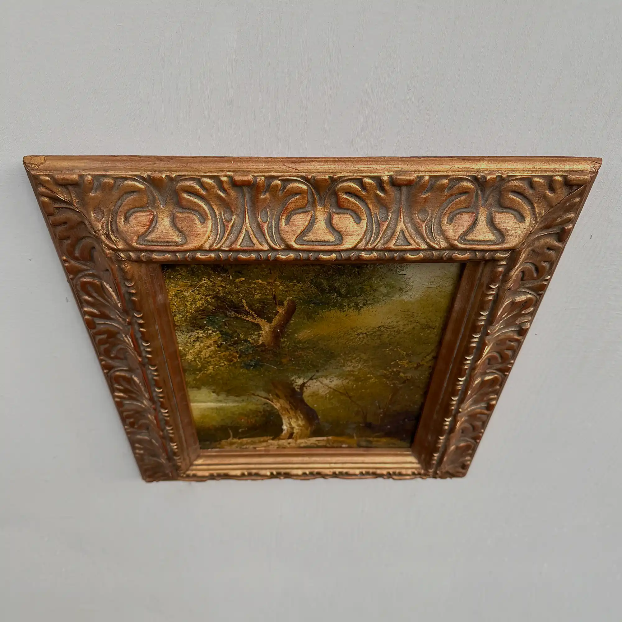 Original Hand-Painted Vintage Forest Landscape Oil Painting, Ornately Carved Solid Wood Frame, One-of-a-Kind Art Collectible - Vintage Oil Painting - Arden Gallery