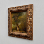 Original Hand-Painted Vintage Forest Landscape Oil Painting, Ornately Carved Solid Wood Frame, One-of-a-Kind Art Collectible - Vintage Oil Painting - Arden Gallery