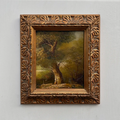 Original Hand-Painted Vintage Forest Landscape Oil Painting, Ornately Carved Solid Wood Frame, One-of-a-Kind Art Collectible - Vintage Oil Painting - Arden Gallery