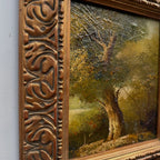 Original Hand-Painted Vintage Forest Landscape Oil Painting, Ornately Carved Solid Wood Frame, One-of-a-Kind Art Collectible - Vintage Oil Painting - Arden Gallery
