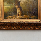 Original Hand-Painted Vintage Forest Landscape Oil Painting, Ornately Carved Solid Wood Frame, One-of-a-Kind Art Collectible - Vintage Oil Painting - Arden Gallery