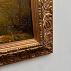 Original Hand-Painted Vintage Forest Landscape Oil Painting, Ornately Carved Solid Wood Frame, One-of-a-Kind Art Collectible - Vintage Oil Painting - Arden Gallery