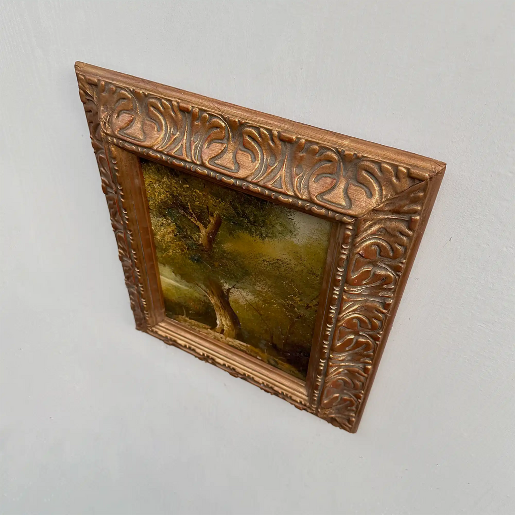 Original Hand-Painted Vintage Forest Landscape Oil Painting, Ornately Carved Solid Wood Frame, One-of-a-Kind Art Collectible - Vintage Oil Painting - Arden Gallery