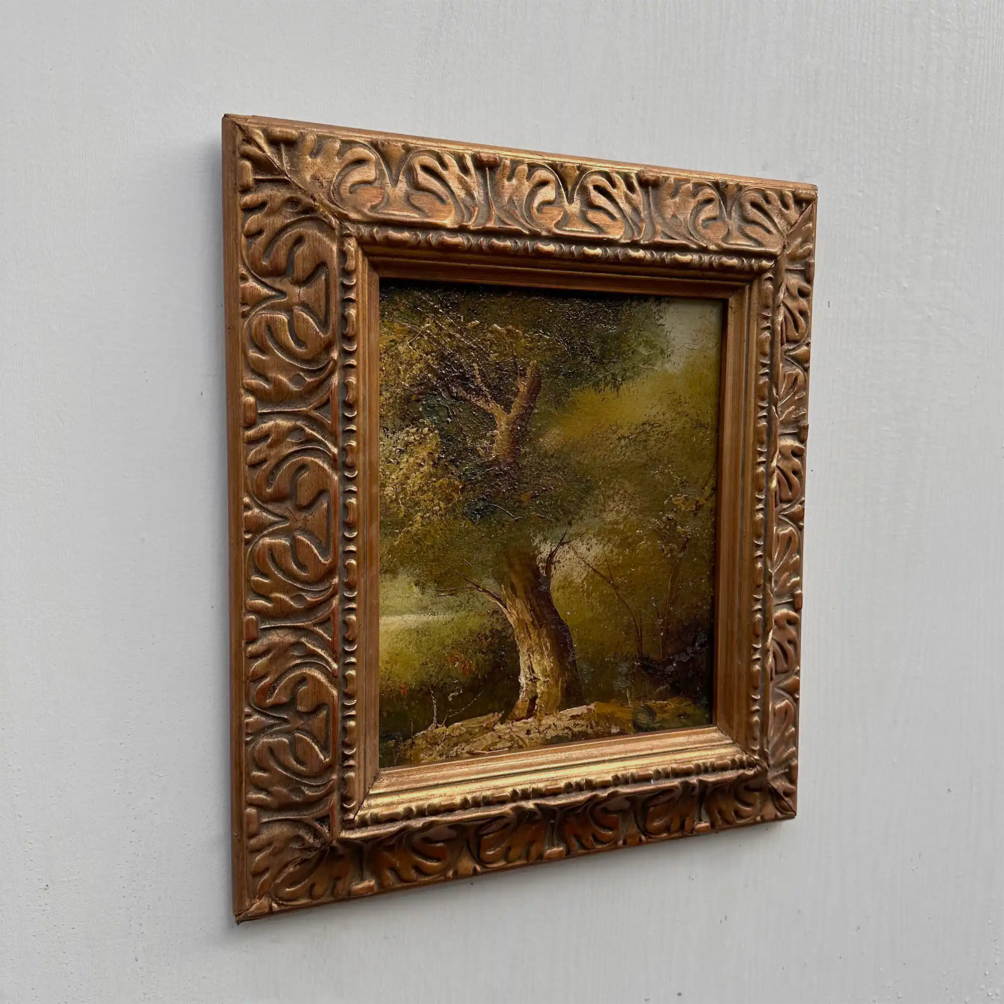Original Hand-Painted Vintage Forest Landscape Oil Painting, Ornately Carved Solid Wood Frame, One-of-a-Kind Art Collectible - Vintage Oil Painting - Arden Gallery