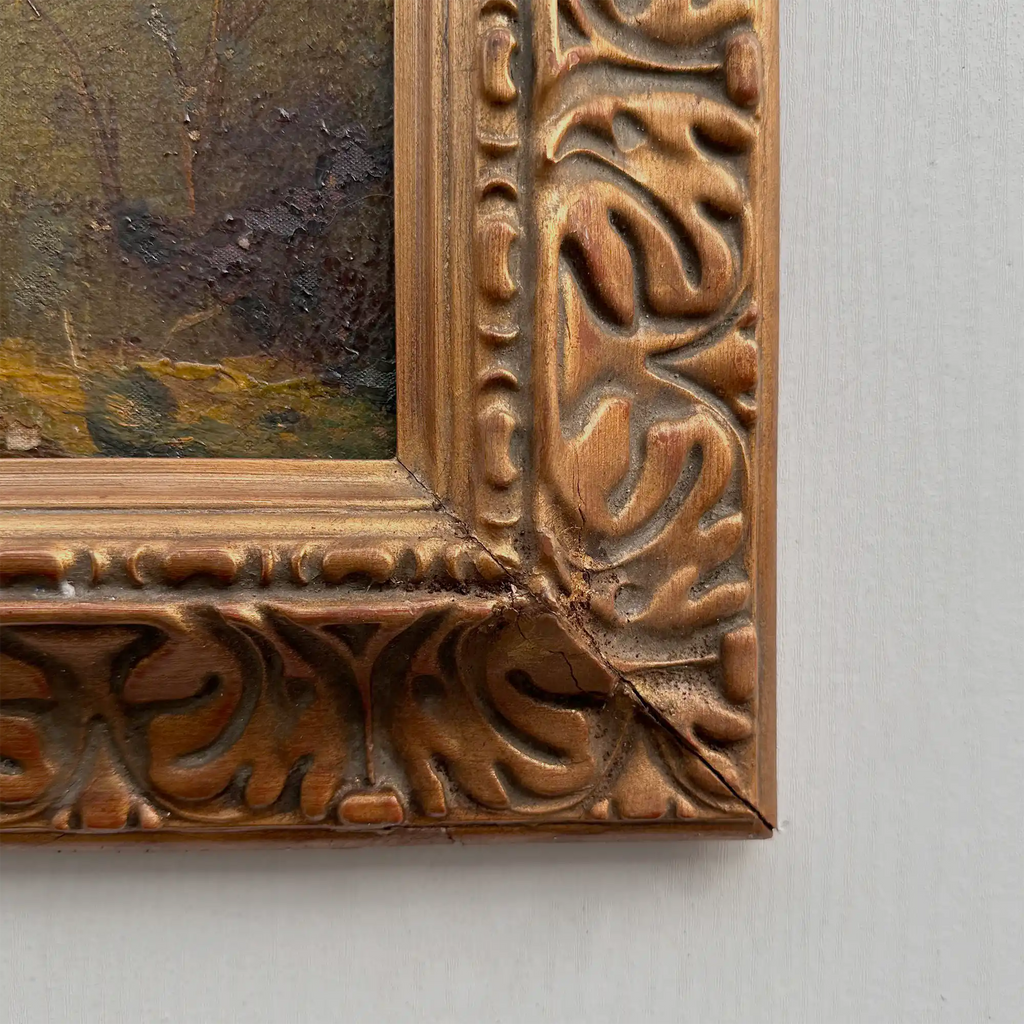 Original Hand-Painted Vintage Forest Landscape Oil Painting, Ornately Carved Solid Wood Frame, One-of-a-Kind Art Collectible - Vintage Oil Painting - Arden Gallery