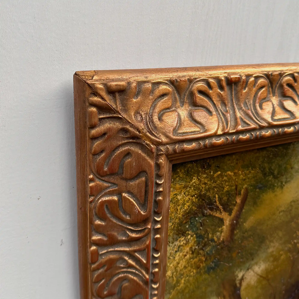 Original Hand-Painted Vintage Forest Landscape Oil Painting, Ornately Carved Solid Wood Frame, One-of-a-Kind Art Collectible - Vintage Oil Painting - Arden Gallery