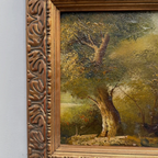 Original Hand-Painted Vintage Forest Landscape Oil Painting, Ornately Carved Solid Wood Frame, One-of-a-Kind Art Collectible - Vintage Oil Painting - Arden Gallery