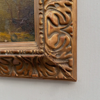 Original Hand-Painted Vintage Forest Landscape Oil Painting, Ornately Carved Solid Wood Frame, One-of-a-Kind Art Collectible - Vintage Oil Painting - Arden Gallery