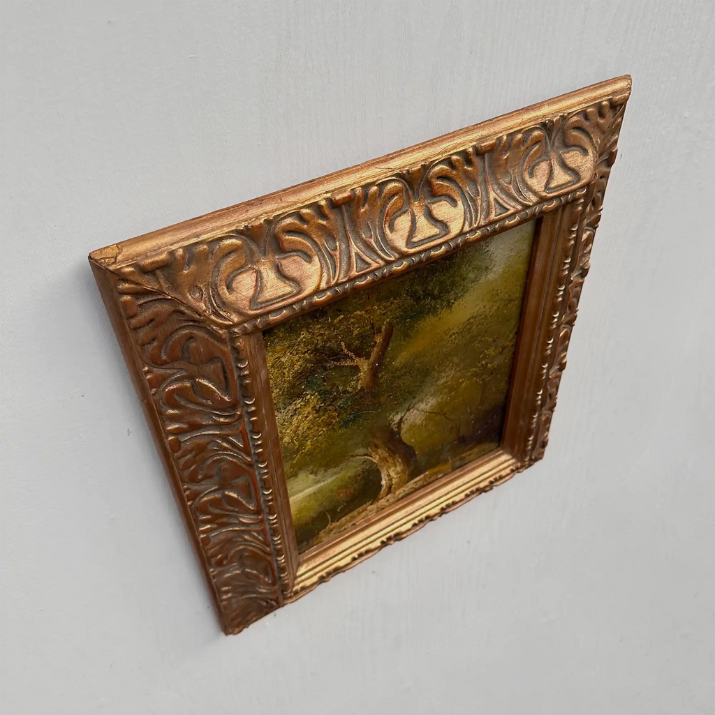 Original Hand-Painted Vintage Forest Landscape Oil Painting, Ornately Carved Solid Wood Frame, One-of-a-Kind Art Collectible - Vintage Oil Painting - Arden Gallery