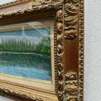 Original Hand-Painted Vintage Lakeside Landscape Oil Painting, Carved Solid Wood Frame, One of a Kind (Comes with Glass Cover) - Vintage Oil Painting - Arden Gallery