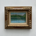 Original Hand-Painted Vintage Lakeside Landscape Oil Painting, Carved Solid Wood Frame, One of a Kind (Comes with Glass Cover) - Vintage Oil Painting - Arden Gallery