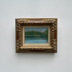 Original Hand-Painted Vintage Lakeside Landscape Oil Painting, Carved Solid Wood Frame, One of a Kind (Comes with Glass Cover) - Vintage Oil Painting - Arden Gallery